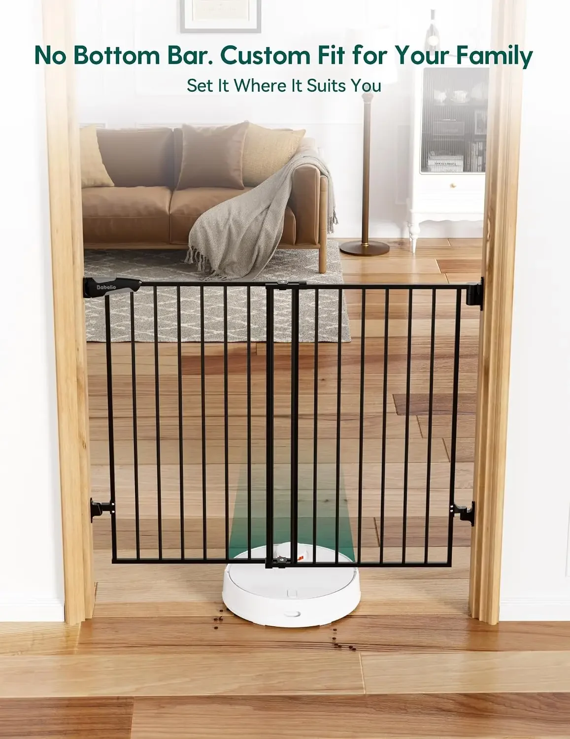 Babelio Baby Gate for Stairs, Kitchen & Doorways, No Bottom Bar| Easy Installation| One-Handed Operation| Auto-Close| Hardware M