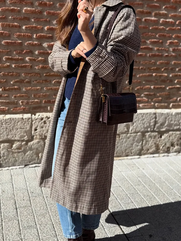 HH نساء موضة جيوب واحدة الصدر التلبيب الديكور معطف طويل امرأة شارع العليا طويلة الأكمام عكسها الخريف أبلى #4