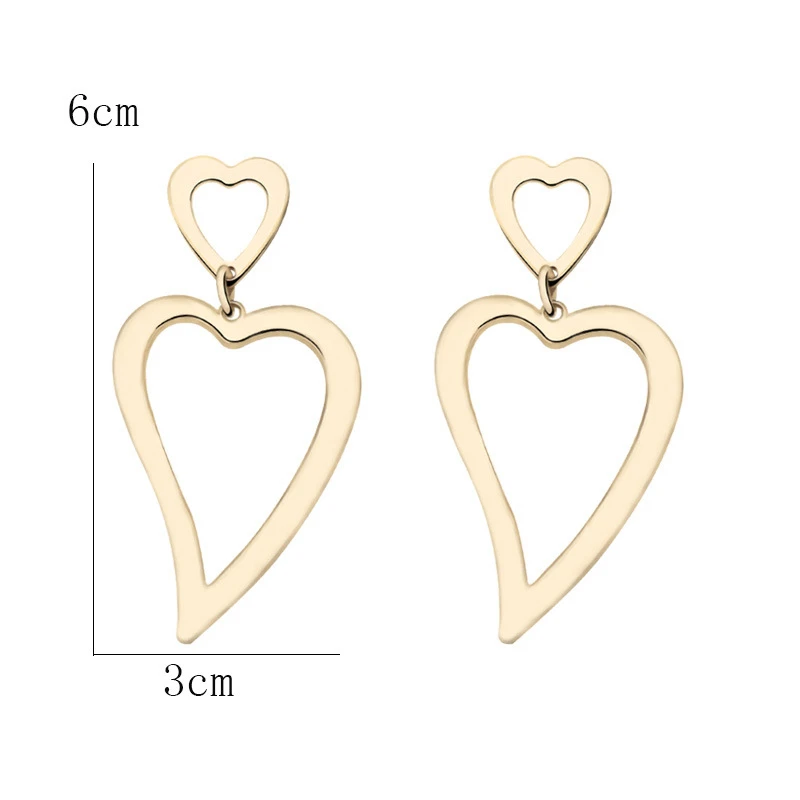 Heart Drop Earrings for Women Hollow Geometric Statement Pendants Hanging Earrings Uneven Alloy Dangle Earrings boucle d'oreille