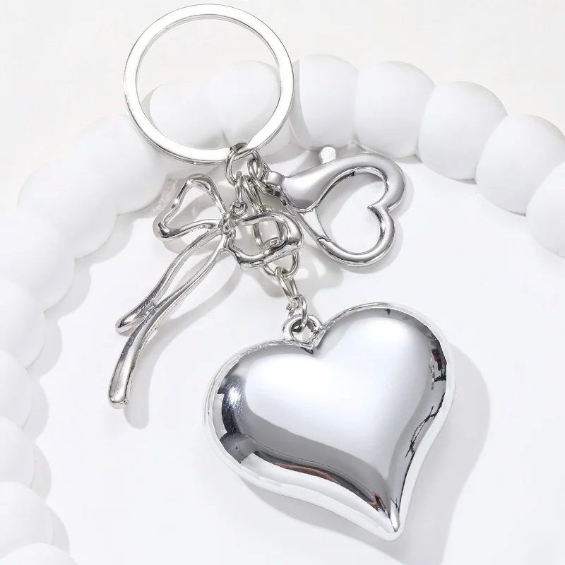 Y2K Big Heart Bow Key Acrylic Keychain Silver Color Star Keyring For Women Men Handbag Decoration Good Gift Handmade Jewelry Set