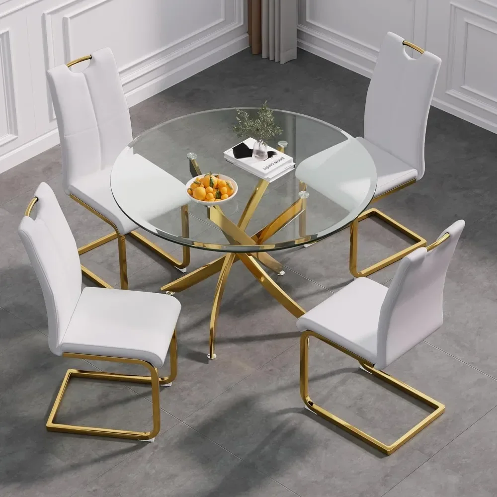 

5-piece Circular Glass Dining Table Set, Circular Glass Dining Table Set, 4-piece Circular Kitchen Dining Table Set