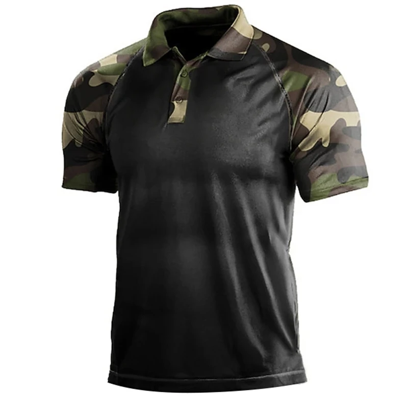 Men's Fashion Camouflage-Print Polo Shirt Summer Short-Sleeve 3D-Print Polo Shirt Loose-Fitting Breathable Collared T-Shirt