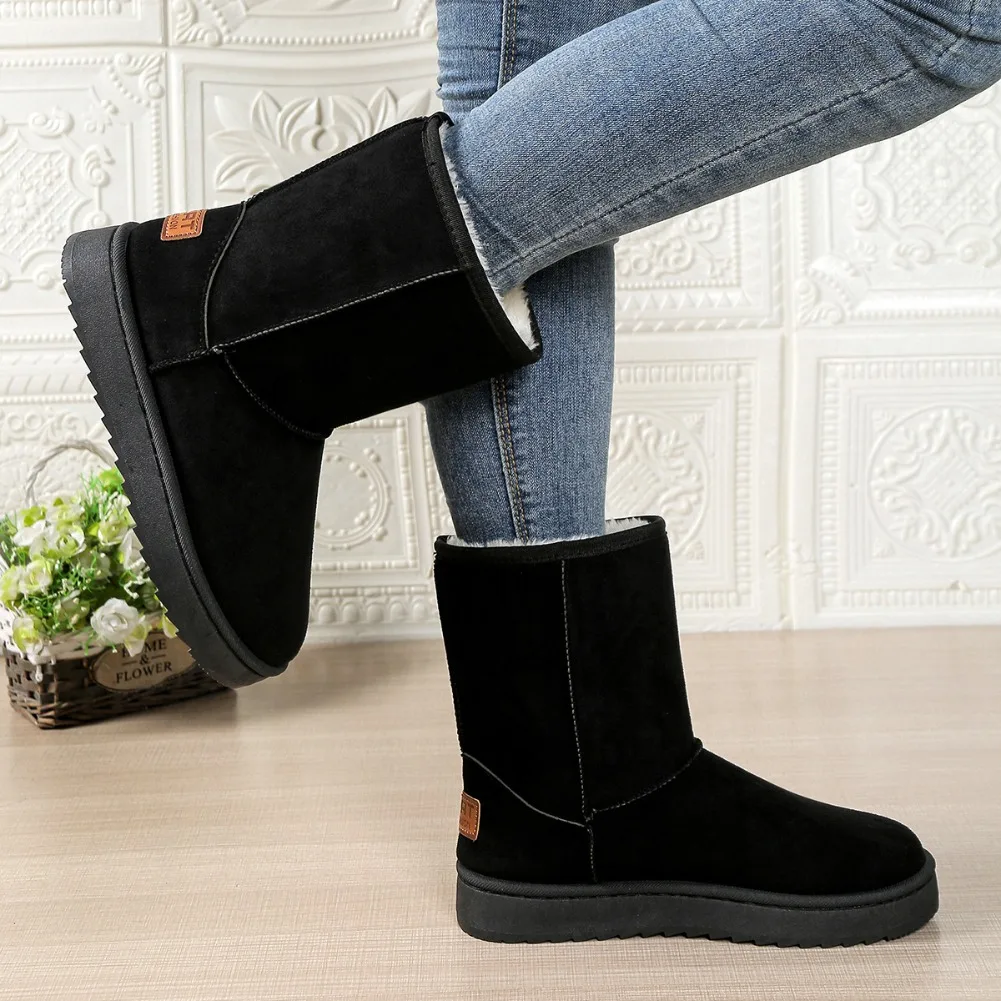 Wasserdichte, warme Plateau-Schneestiefel für Damen, große Größen, Winter-Slip-On-Stiefel, flache, lässige Damenstiefel, 2026 neue Mode – Detail 12
