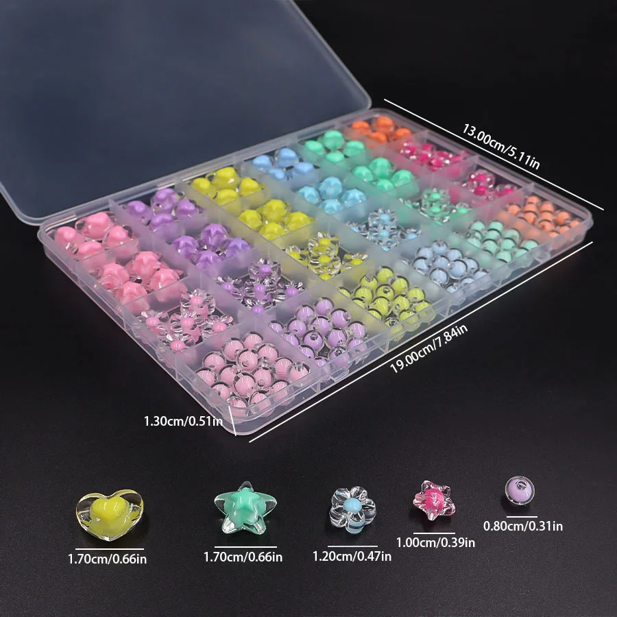 1 Box Cute Acrylic Beads Bracelet Making Kit Heart Star Flower Style Round Spacer Loose Beads for Jewelry Making Diy Acceseories
