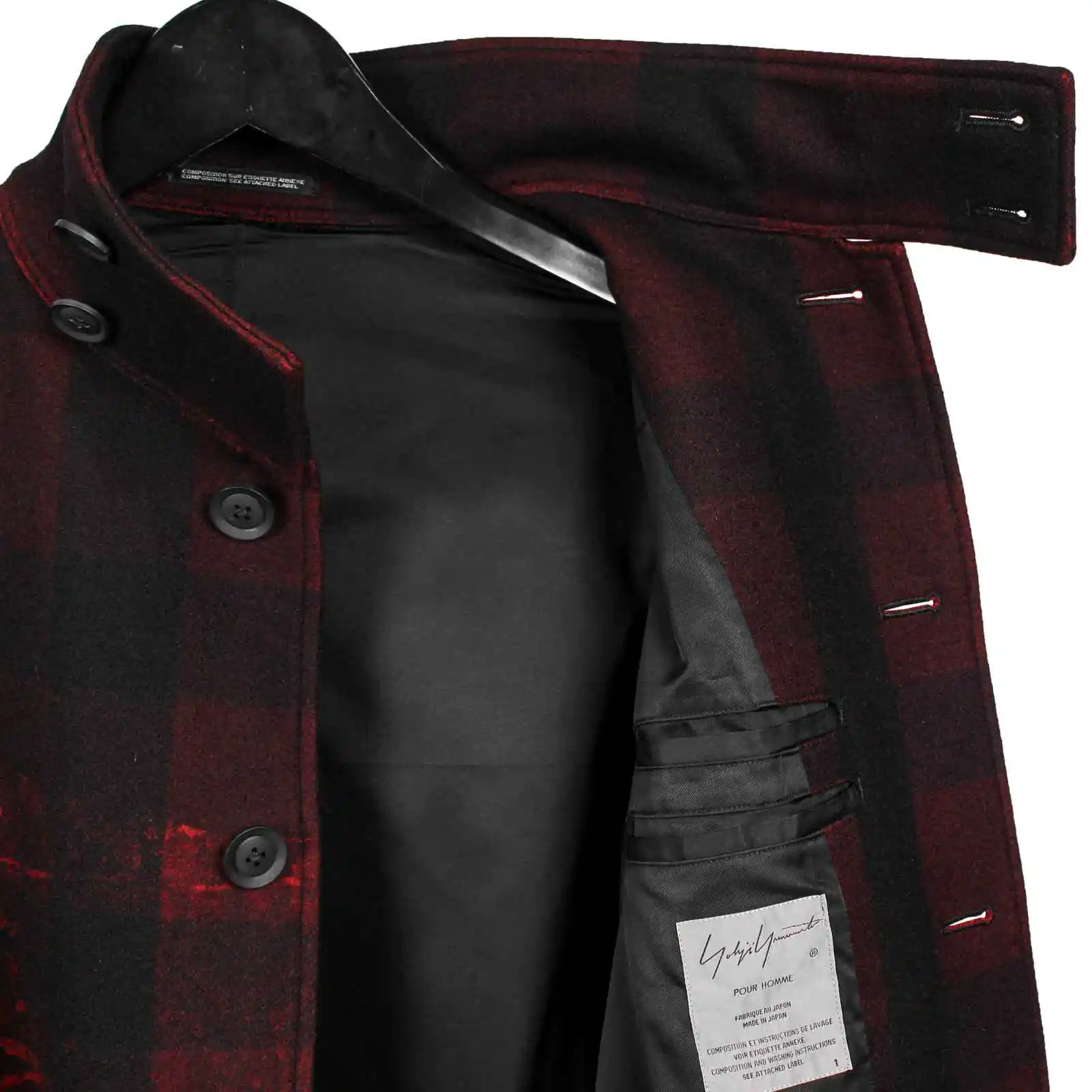 TOP-YAMOTO معطف ياباني أصلي بتصميم أحمر متقلب فضفاض ومطبوع بأكمام طويلة، معطف صوفي