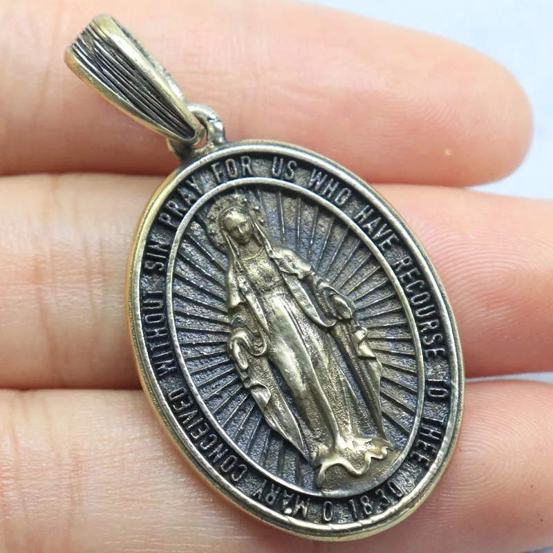 9.5g catholique miraculeuse médaille vierge marie Art Relief or pendentif personnalisé 925 solide STERLING argent pendentif