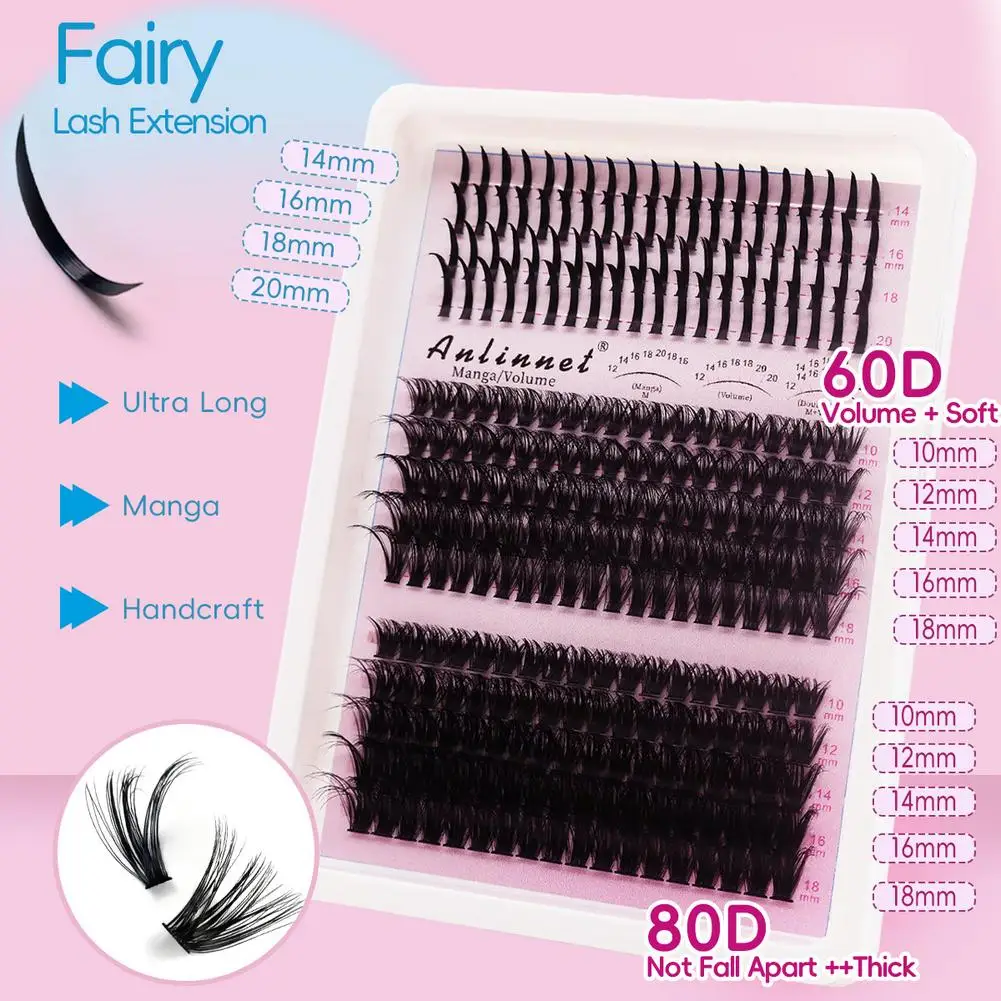 Eyelash 80D/100D Eyelash Cluster With Bottom And Spiky Manga Individual Volume Lashes Cluster Extends DIY Eyelashes Extensi N3S0