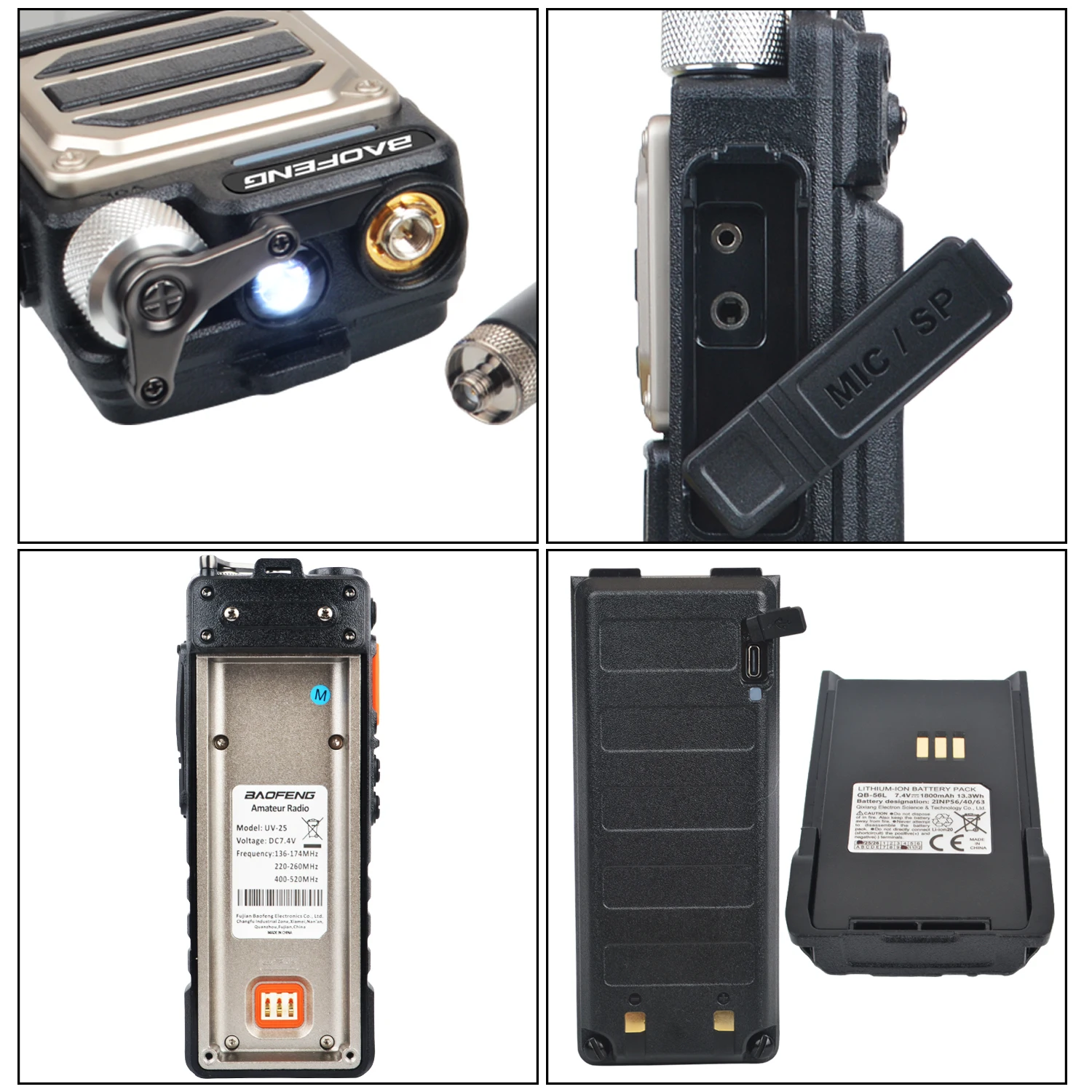 Radio HT Baofeng UV-25M 10W FM Dua Arah dengan Scrambler, Air Band Enam Band Penerima, Tiga Band Pengirim, Baterai 5200mAh Tipe-C