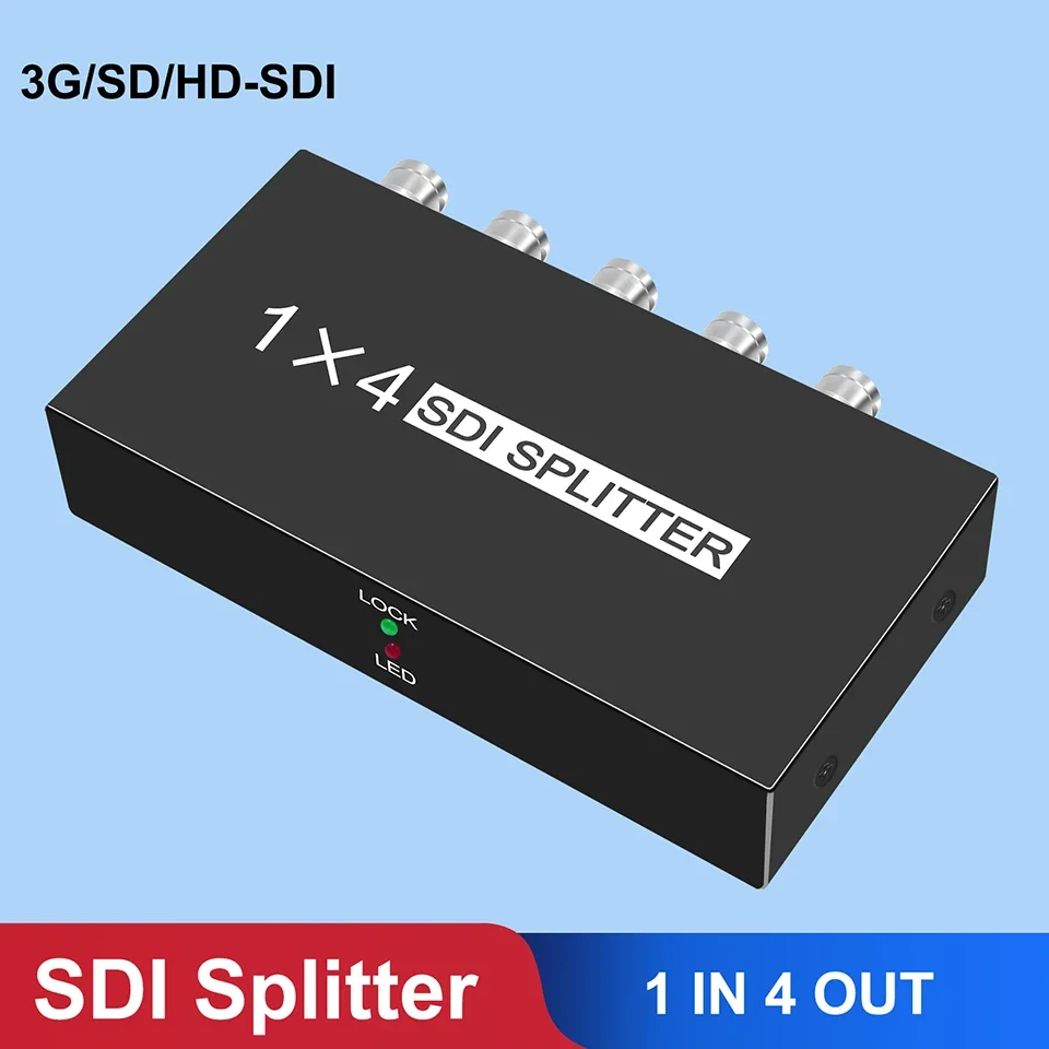 

SDI Splitter 1X4 SDI Distribution Video Converter 4 Port Support SD/HD/3G-SDI 1080P for Camera Projector Monitor DVR SDI System