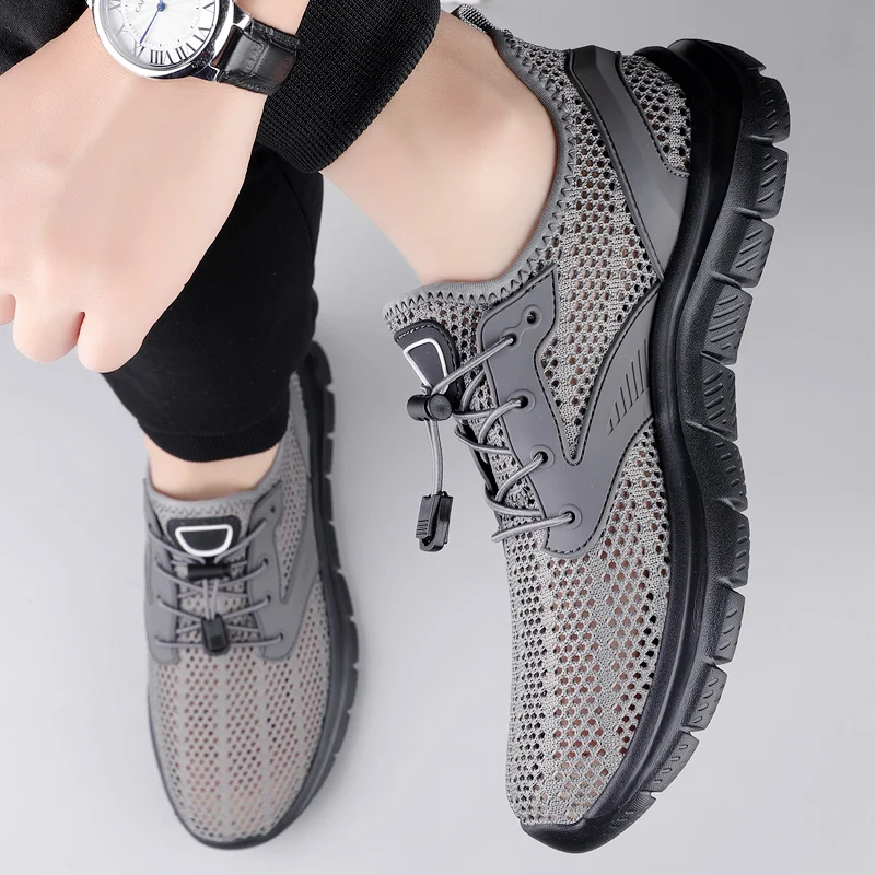 Sports Hollow Out Breathable Soft Sole Shoes Running Walking Mesh Shoes Breathable Male Flats Lightweight Men's Tennis Footwear