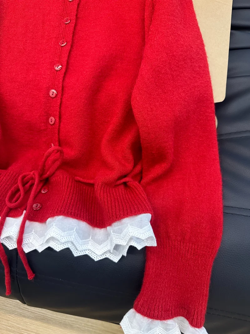 Suéter de Punto Suave y Acogedor con Ribete de Encaje para el Año Nuevo, Estilo Informal para Mujer, Hoado, de Manga Larga ...