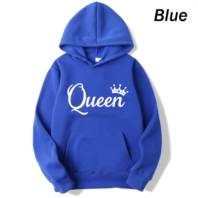 Fashion Men Women Long Sleeve Pullover Hooded Sweatshirts Unisex King and Queen Print Hoodie Casual Streetwear Couple Sweatshirt