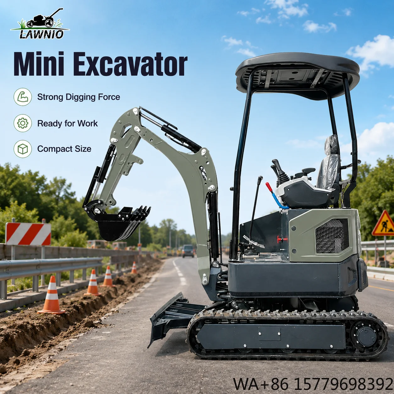 Euro V Compact Mini Excavator  20X Canopy 1.65Ton Pilot Control Rubber Track Farm Garden Jobsite Mini Excavator