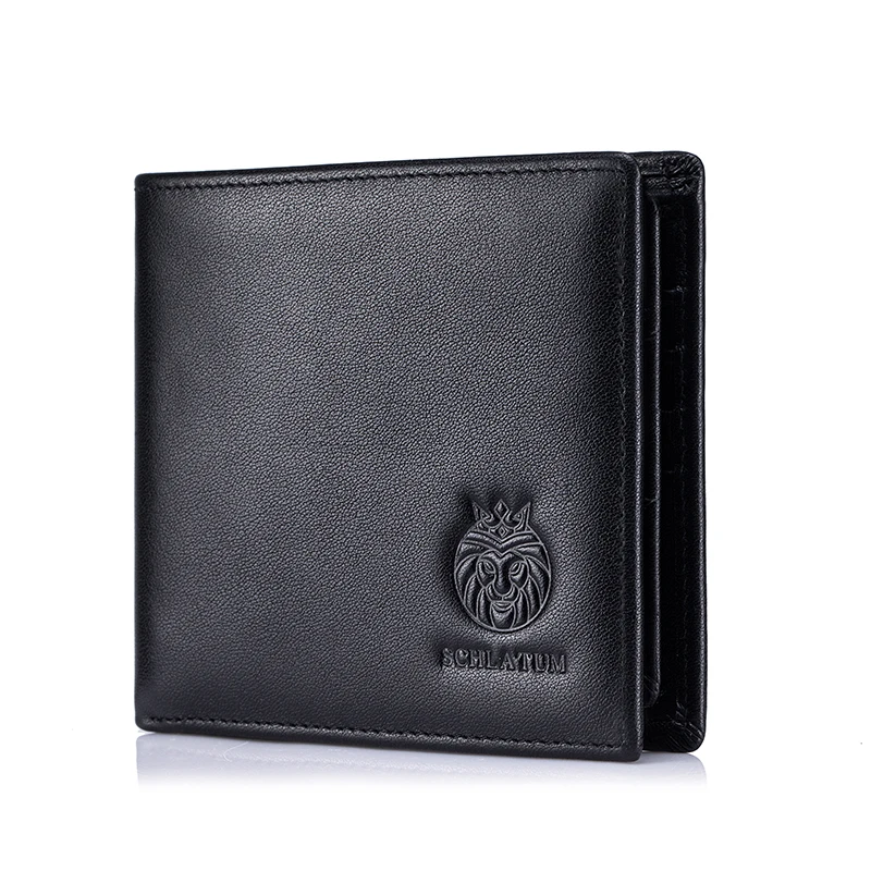 Men's Genuine Leather Wallet Ultra Slim RFID Blocking Double Fold Wallet with 2 ID Windows and 11 Credit Card Slots