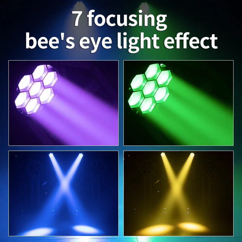 7x40W Bee Eye Moving Head Color Light Perfect DJ Lights for Disco Concerts Bars Home Parties Birthdays Nightclubs with DMX512