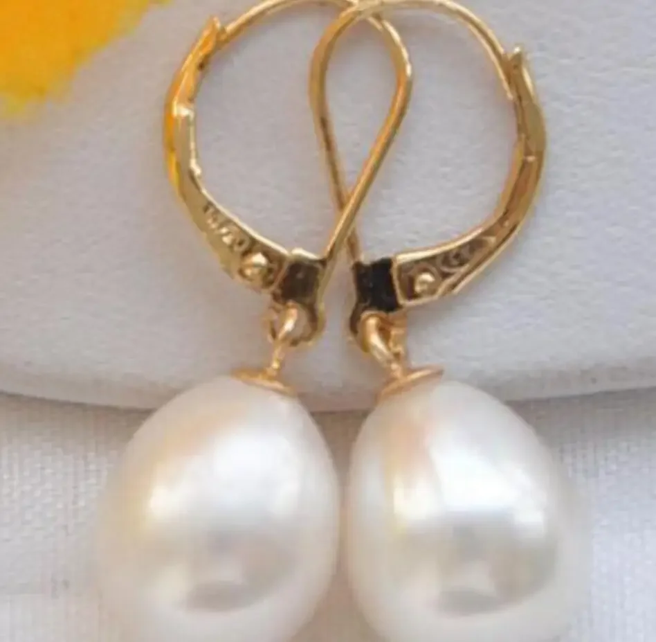 

noble jewelry 14K Yellow Gold HOT Huge AAA+ 10-13mm White South Sea Pearl Earrings