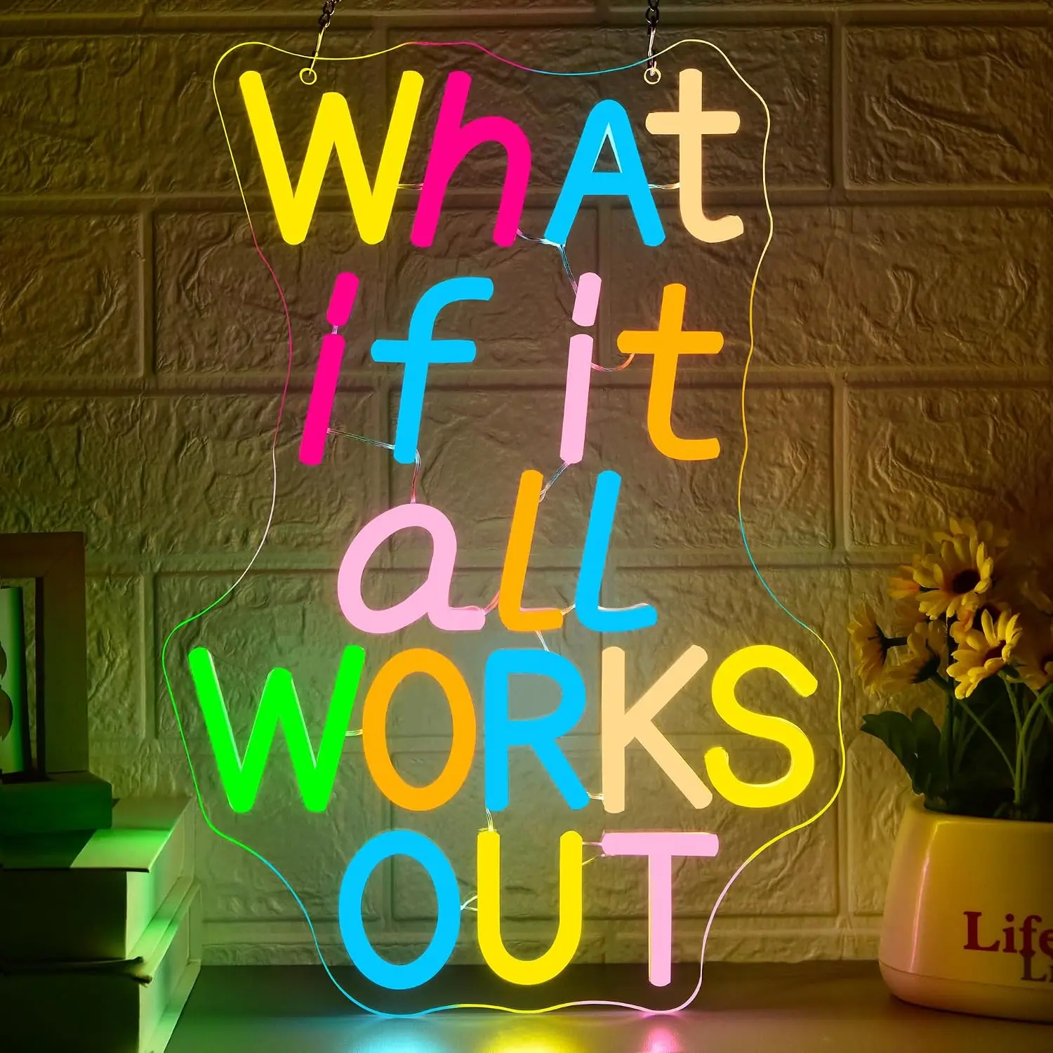 What If It All Works Out Neon Sign USB LED Neon Light for Bedroom Studio Office Inspirational Quote Wall Art Decoration Gift