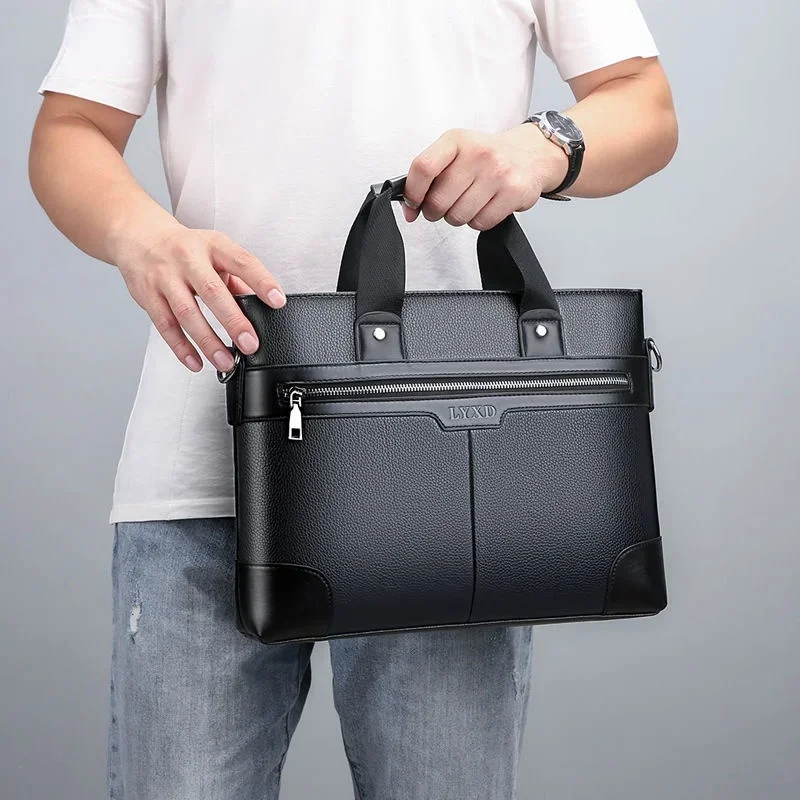 Heren Mode Business Pu Lederen Aktetas Luxe Man Handtas Kantoor Mannelijke Schouder Messenger Tas 14 "Laptop Tas