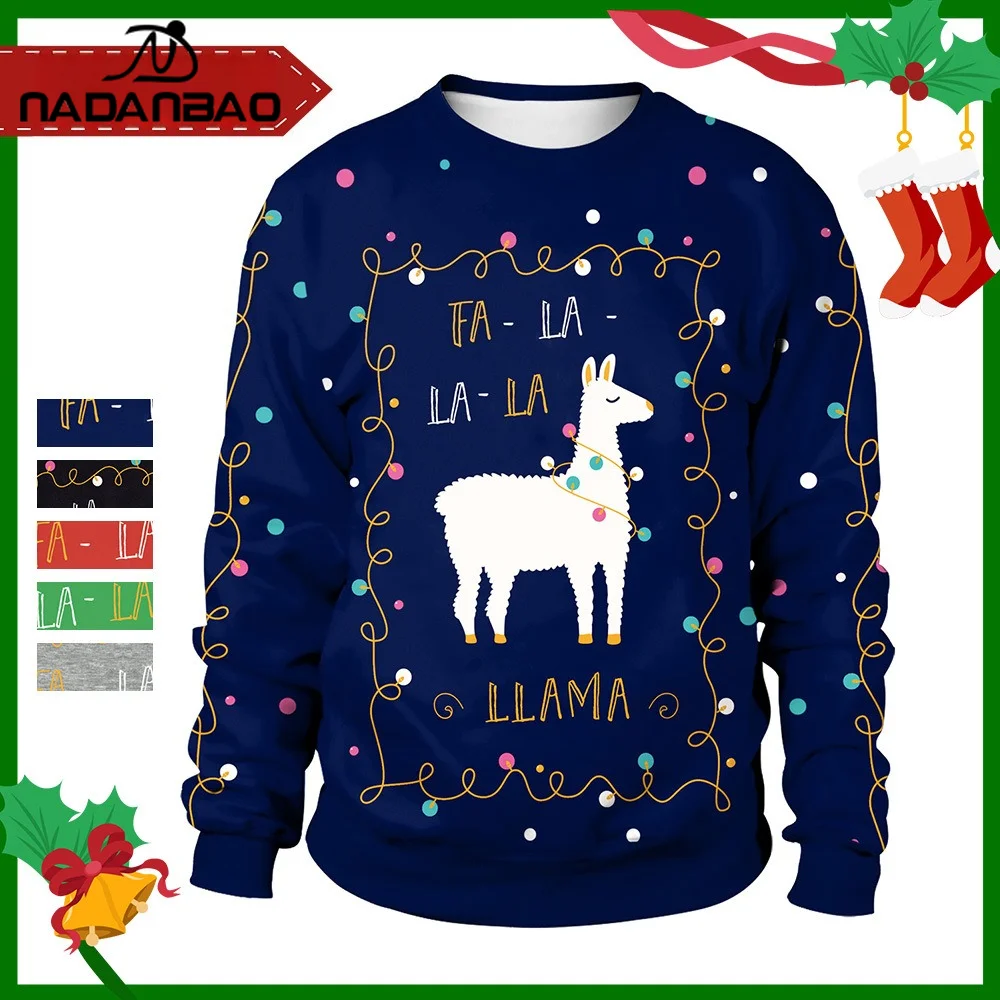 

Мужская милая толстовка с принтом альпаки, рождественская, черная, красная, осенняя, повседневная, пуловер с круглым вырезом, уличная одежда с длинными рукавами, одежда Xmsa
