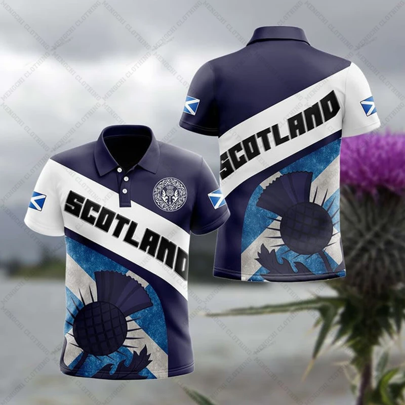 Custom Name Scotland Flag Thistle Graphic Polo Shirt Summer Casual Unisex Pullover Loose Cool Jersey Oversized Short Sleeve Tops