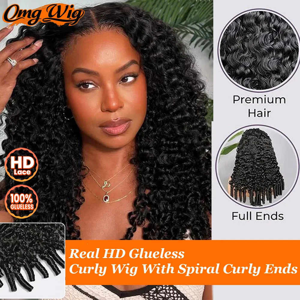 

7x5 Real HD Wear & Go Curly Human Hair Wig со спиральными вьющимися концами 4x4/5x5 HD Кружевной кудрявый парик с невидимыми ремнями