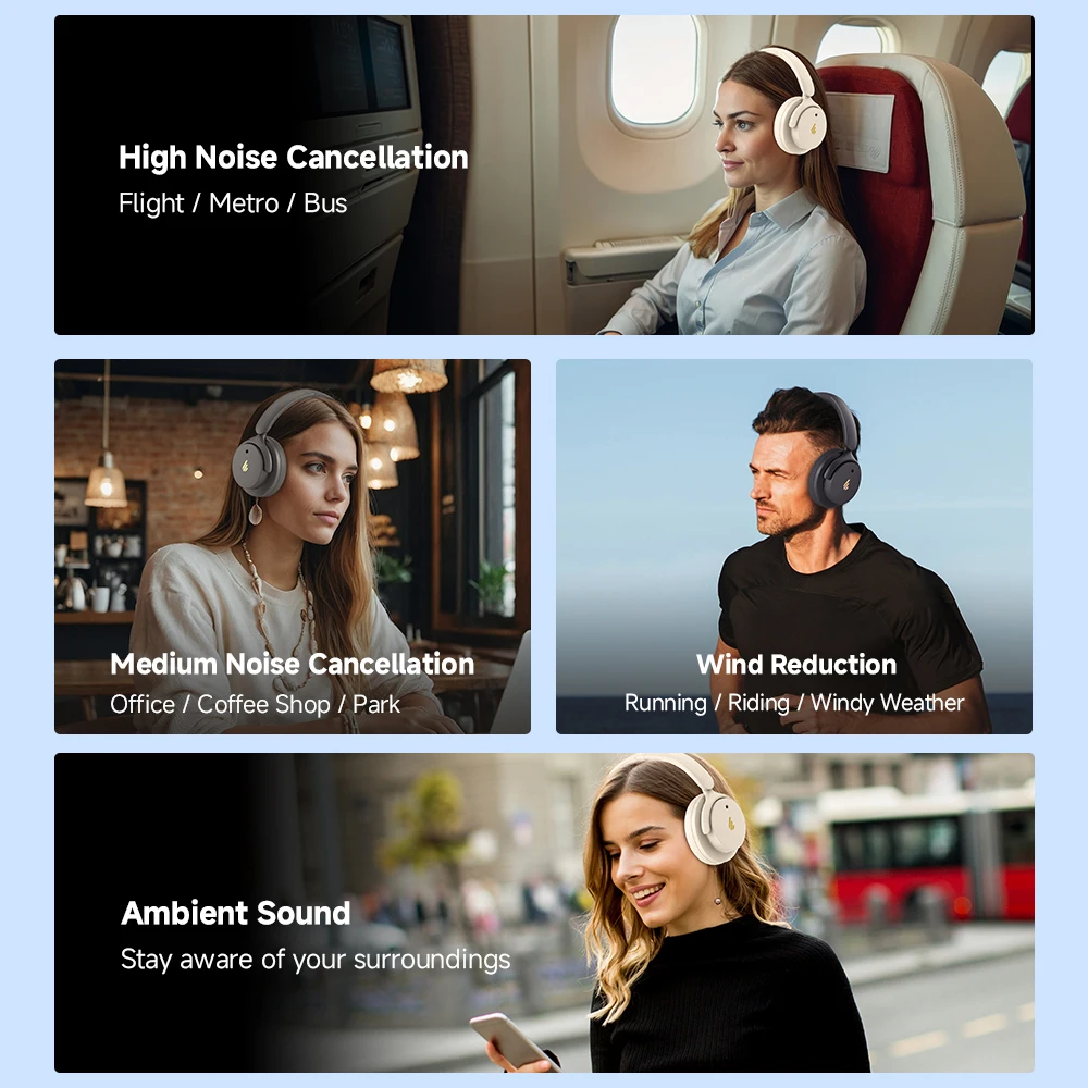 سماعات بلوتوث لاسلكية Edifier H9 سماعة رأس بخاصية إلغاء الضوضاء النشطة بلوتوث 5.4 صوت عالي الدقة 75 ساعة عمر البطارية قابلة للطي