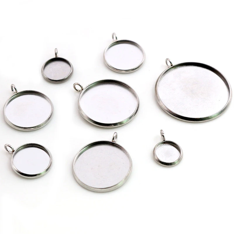 Stainless Steel Material 8-25mm Inner Size New Fashion Upright Style Cabochon Base Cameo Setting Charms Pendant Tray