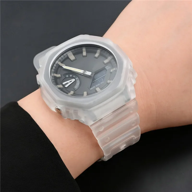 Case + Strap for Casio G-SHOCK GA-2100 GA-2110 Transparent Rubber Resin Watch Band Modified Quick Release Wrist Bracelet Shell image 6