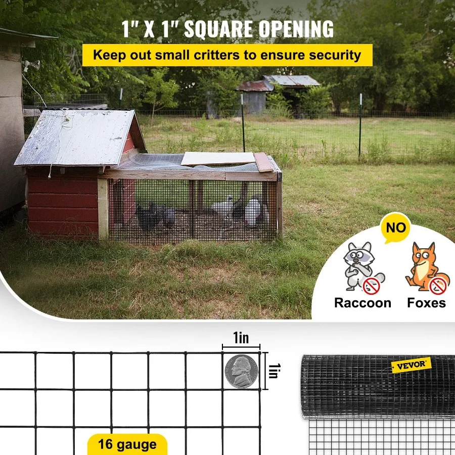 VEVOR ลวดเชื่อม Fen ไวนิลเคลือบไก่กระต่ายตาข่าย 1 "x 1" 16 Gauge 24 "x 50'