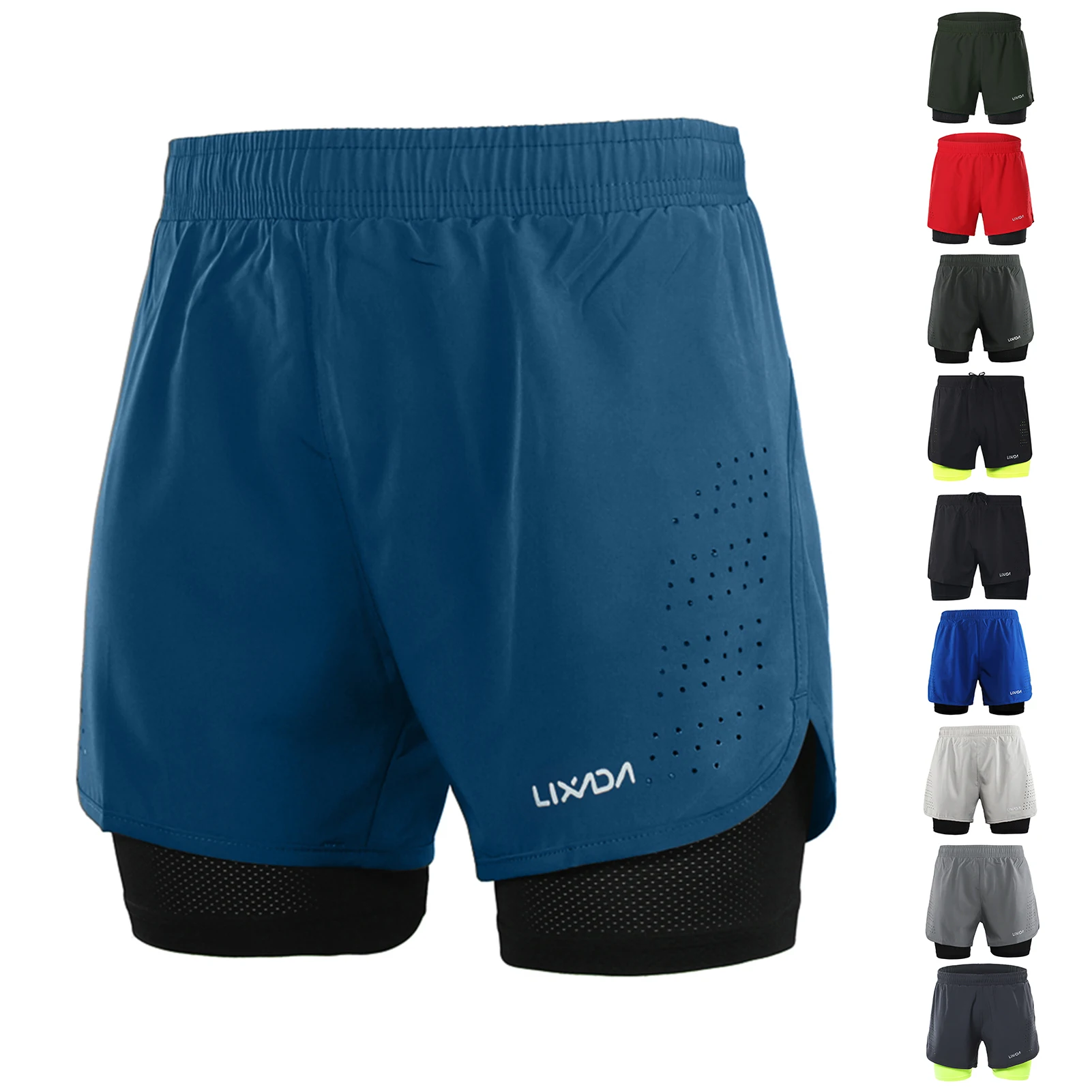 Lixada Men's 2-in-1 Running Shorts Quick Drying Breathable Active Training Exercise Jogging Cycling Shorts with Longer Liner