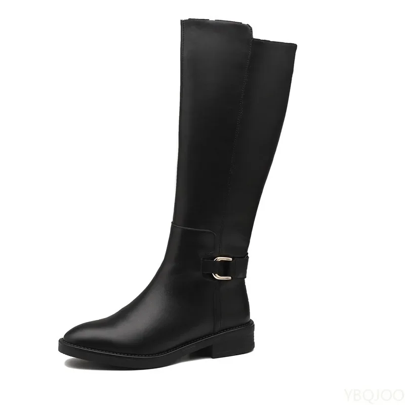 

Осень-зима, новые длинные женские ботинки-трубы на толстом каблуке с боковой молнией, простые модные универсальные женские ботинки большого размера
