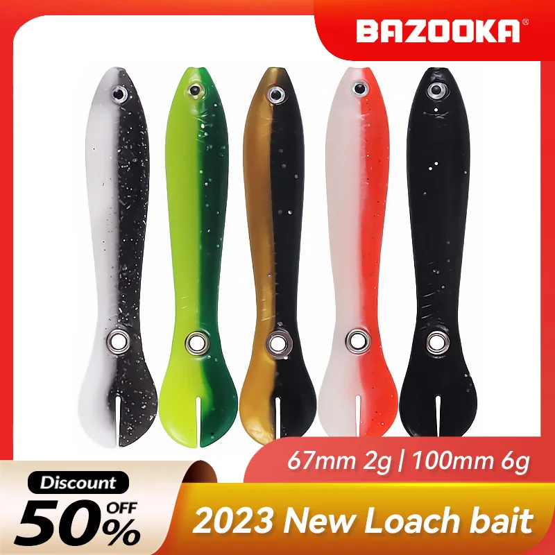 

Bazooka 5pcs Soft Fishing Lure Bionic Loach Bait Silicone Wobble T Tail Jighead Lead Irritable Artificial Animated Bass Winter