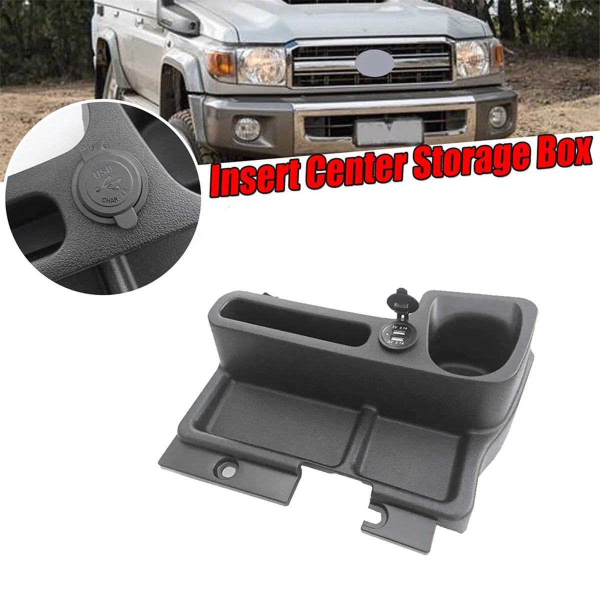 Car Storage Tray Insert Center Console Box Cup Holder with USB Port for Toyota Land Cruiser LC70 LC71 LC76 LC77 LC79