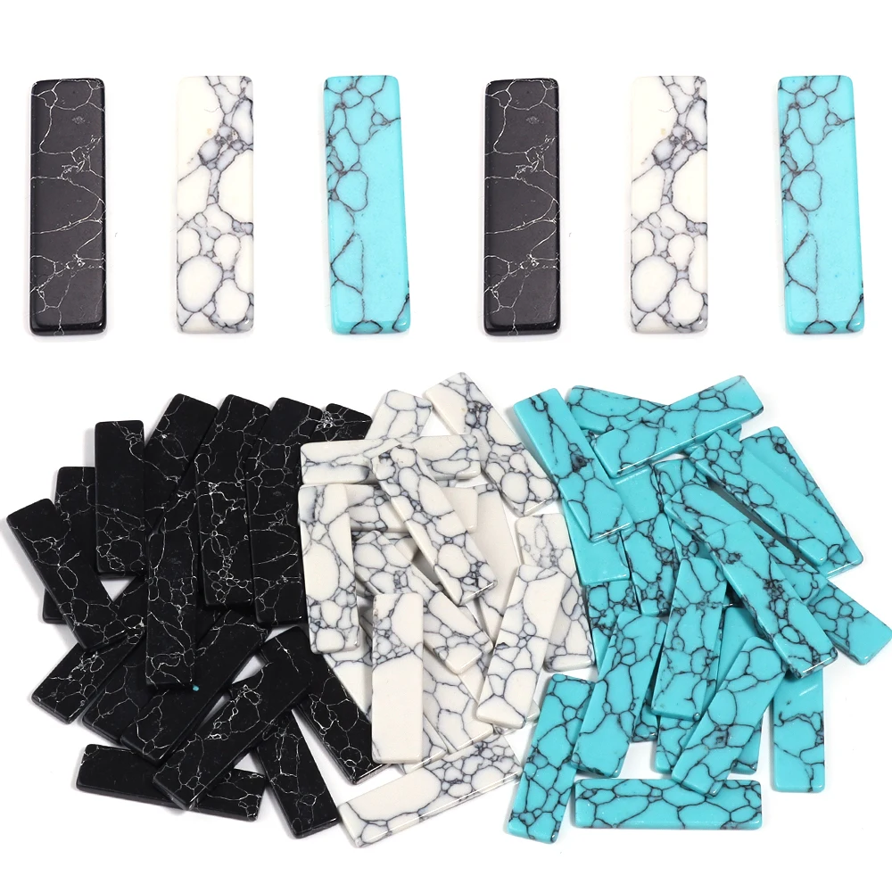 10pcs/lot Rectangular Natural Stone Cabochon Black Line Turquoise Cabochon For DIY Craft Earrings Rings Necklace Jewelry Making