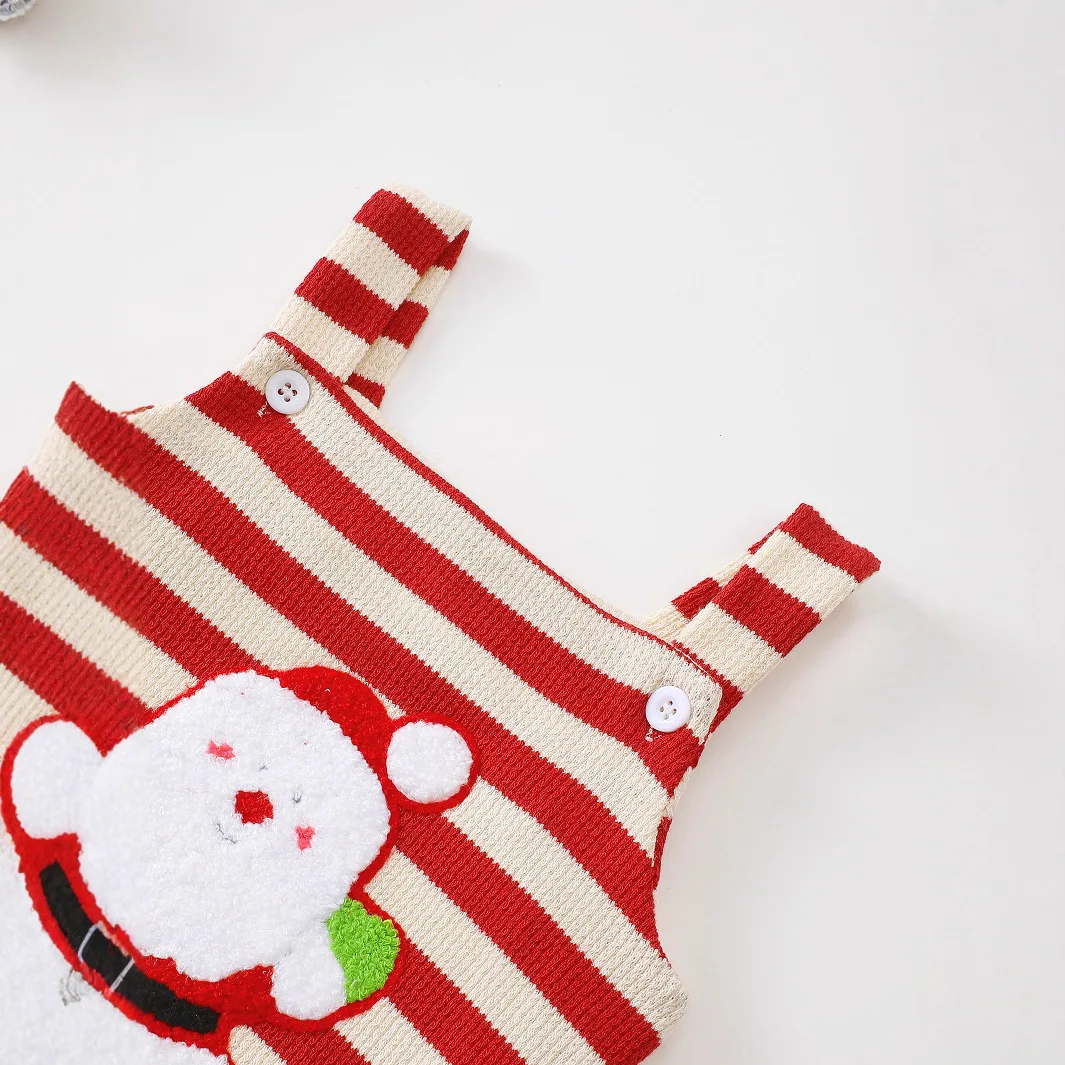 Weihnachten besticktes Muster Baby Strampler mit Trägern Urlaub Baby Body Säuglingskleidung Festliches Baby Outfit – Detail 4