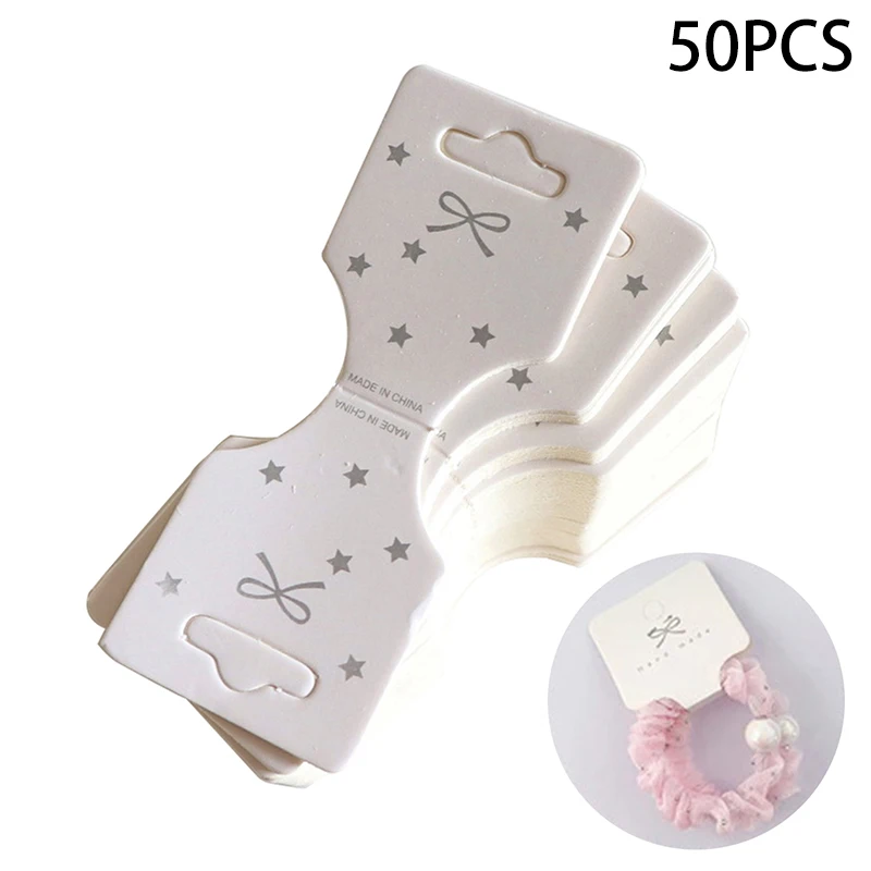 50Pcs White Bow Half Folded Card Hair Accessories Cardboard Display Card Labels Hair Rope Packaging Card Hanging Tag Label