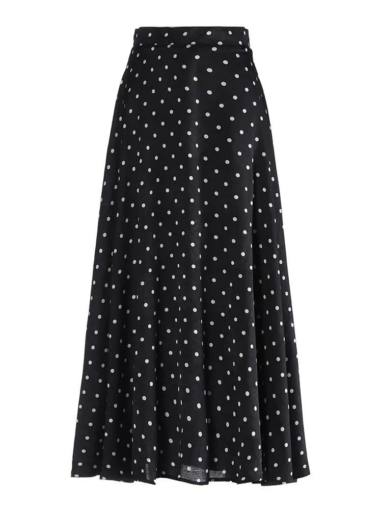 High Quality New Spring Summer Black Dot Women Long Skirt All-match High Waist Big Bottom Elegant A-line Female Umbrella Skirts
