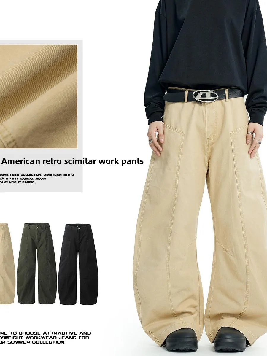 

Ретро-американские повседневные брюки свободного кроя для мужчин, винтажные рабочие брюки, женские облегающие трендовые брюки Cleanfit Banana