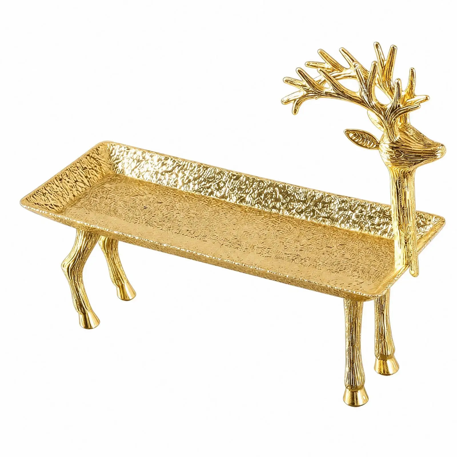 Metal Tray with Deer Head Ornament Raised-Edge Rectangular Decorative Metal Tray Sturdy Contemporary for Coffee Table