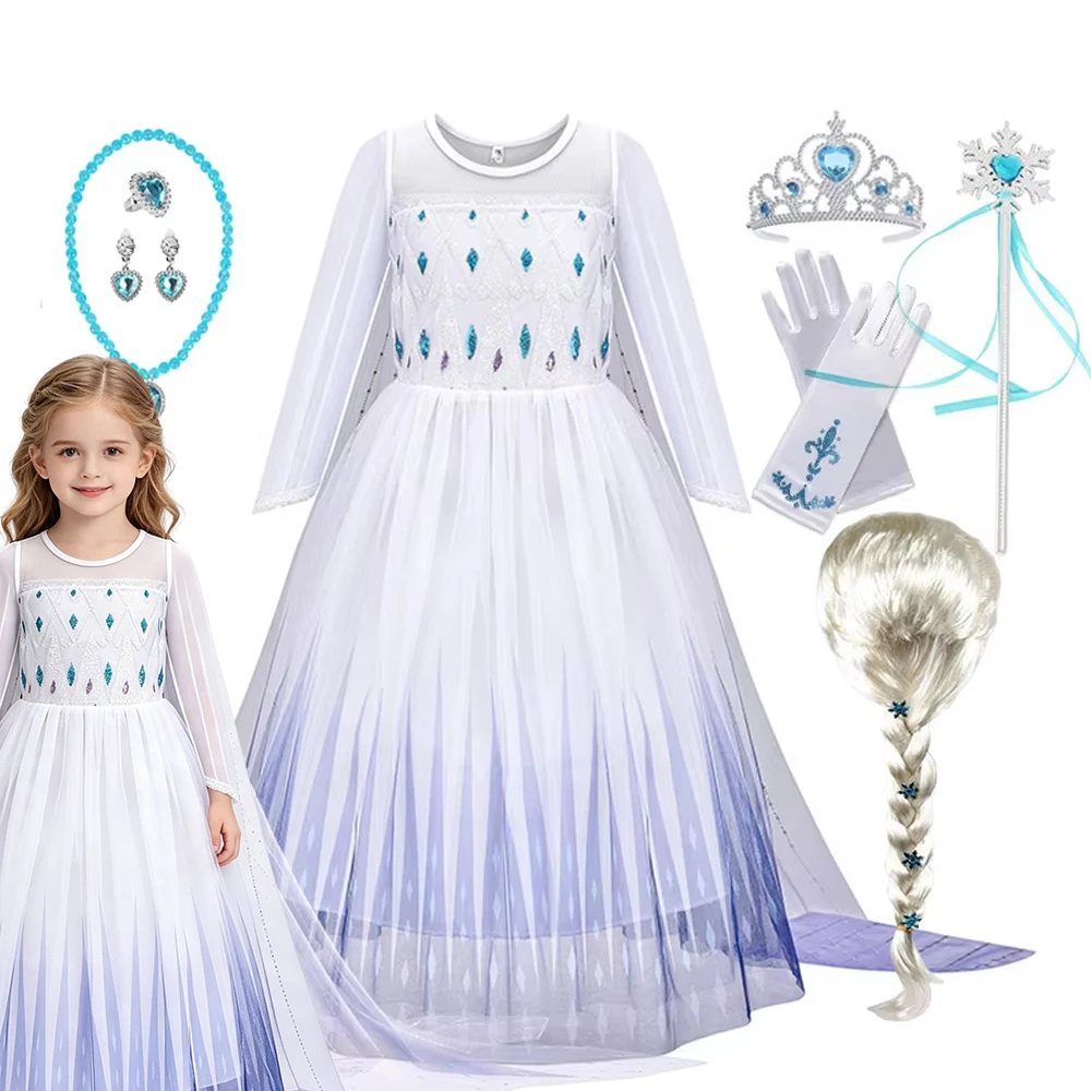Weißes Elsa-Kostüm für Mädchen, Cosplay Schneekönigin Prinzessinnenkleid, Kleinkind 2026 Geburtstagsfeier Kindertag Festliches Kleid