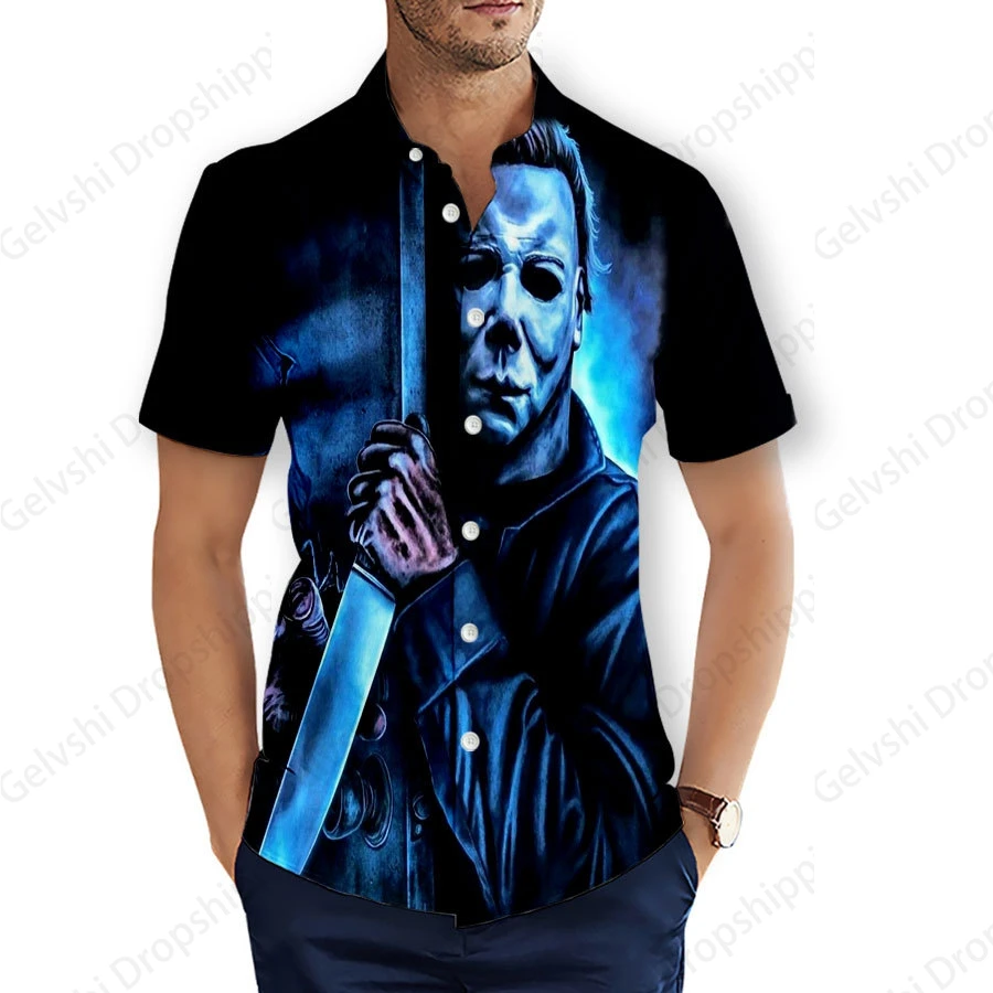 Halloween Hawaiian Shirts Michael Myers 3d Print Shirts Men Women Fashion Social Beach Shirt Casual Floral Blouses Street Camisa