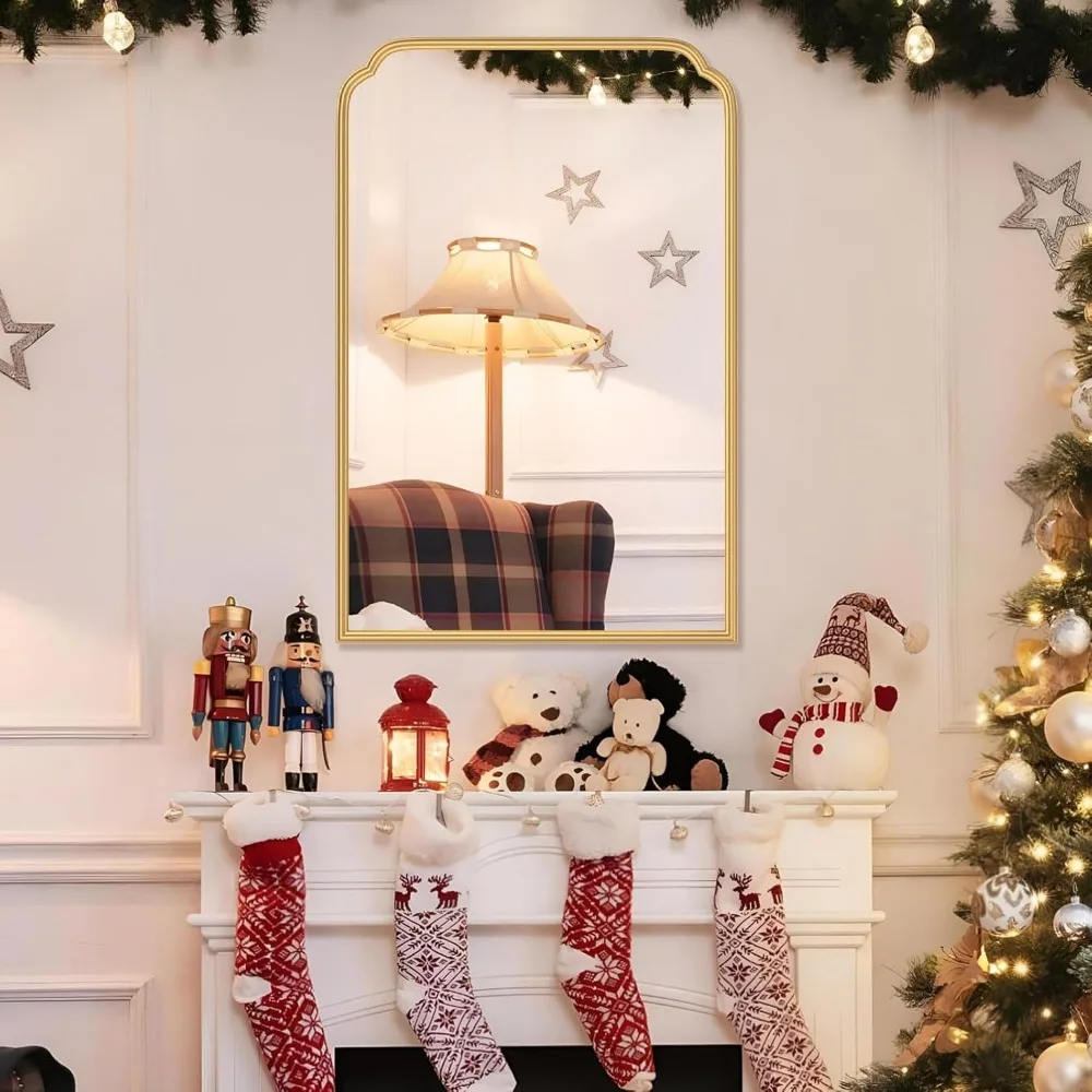 24 x 36 Zoll Badezimmerspiegel mit Goldrahmen und abgerundeten Ecken, bruchsicheres gehärtetes Glas für die Wanddekoration von Waschtisch