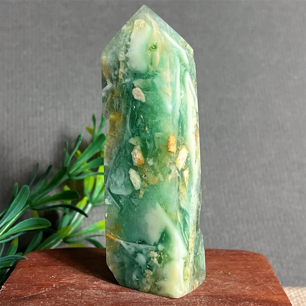 Green Jade Crystal Tower Natural Stones And  Raw Druse Geode Gemstone Obelisk Mineral Samples Specimen Decoration Wand