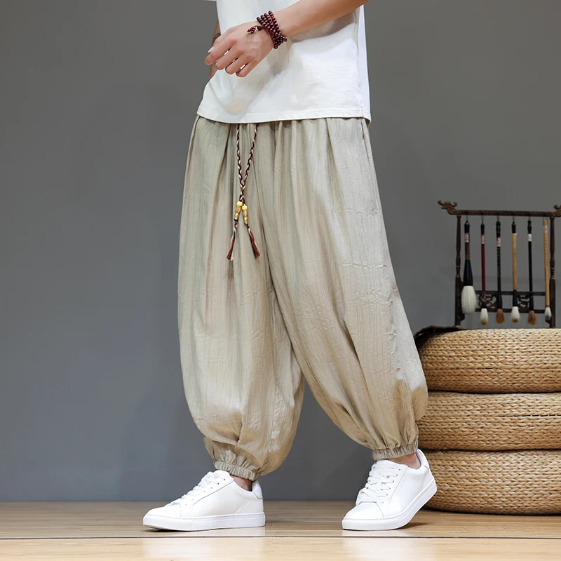 

2025 Summer Men Chinese Style harem Pants Men Loose Fit Casual Pants Men soild color Yoga Pants Men Tang Suit Trousers
