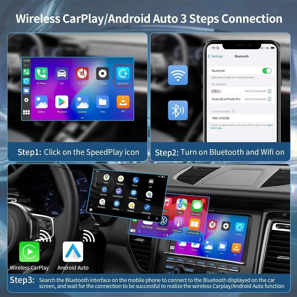 2-in-1 Wireless Carplay Android รถอะแดปเตอร์ 5 Ghz WiFi บลูทูธไร้สาย Carplay Adapter สําหรับรถยนต์ iOS 10 + USB-A/Type-C โทรศัพท์