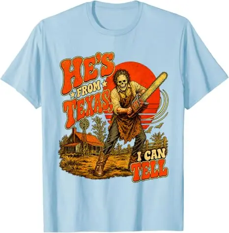Er kommt aus Texas, das kann ich dir sagen. Kettensägen-Horror-Halloween-T-Shirt, Y2k Texas Kettensägen-Skelett Country Grafik-Bekleidung, weiche Baumwoll-T-Shirts. – Detail 15