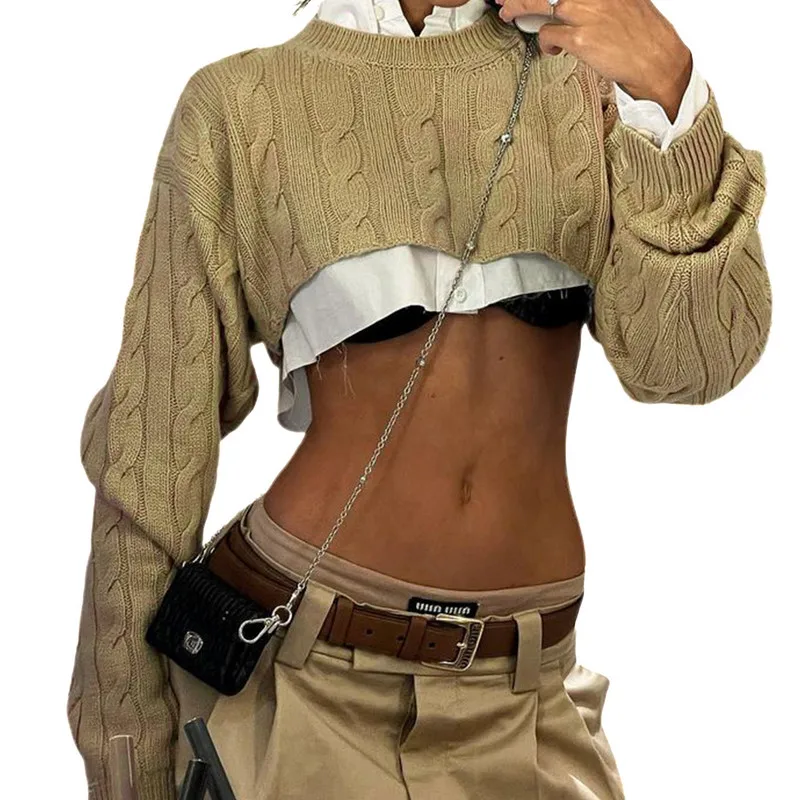 مثير فضفاض ort سترة Personali الشارع Sle جولة Ne Long Sve محبوك أعلى للشابات الخريف الشتاء Faion