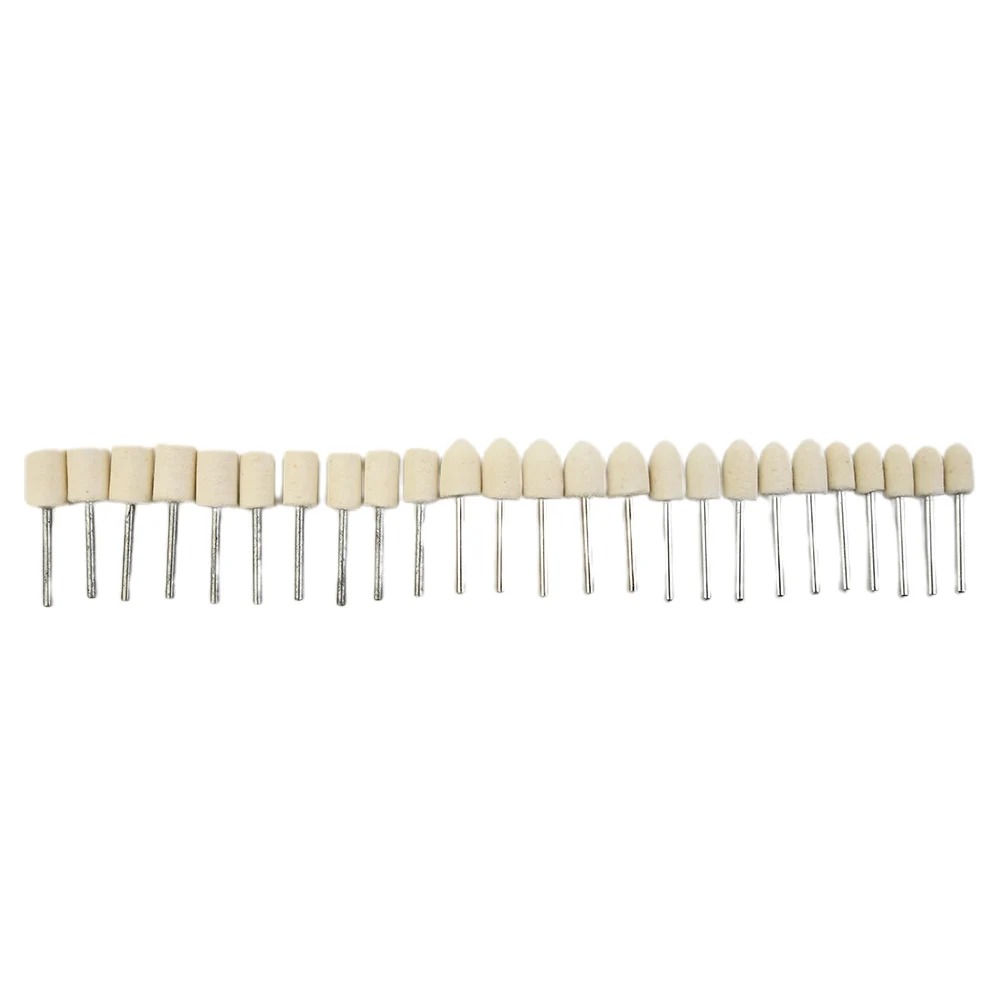 25 Piece Felt Buff Set for Rotary Tools Including Various Tip Geometries for Polishing Furniture Glass and Steel