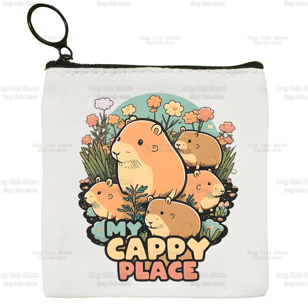 Grappige Dieren Capybara Cartoon Schattige Eenvoudige Canvas Portemonnee Schattige Cartoon Sleutelhoes Dame Tas Munt Opbergtas