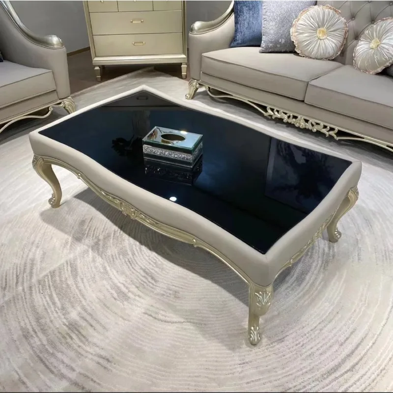 Light American light luxury solid wood long coffee table, large and small apartment living room European carved square coffee